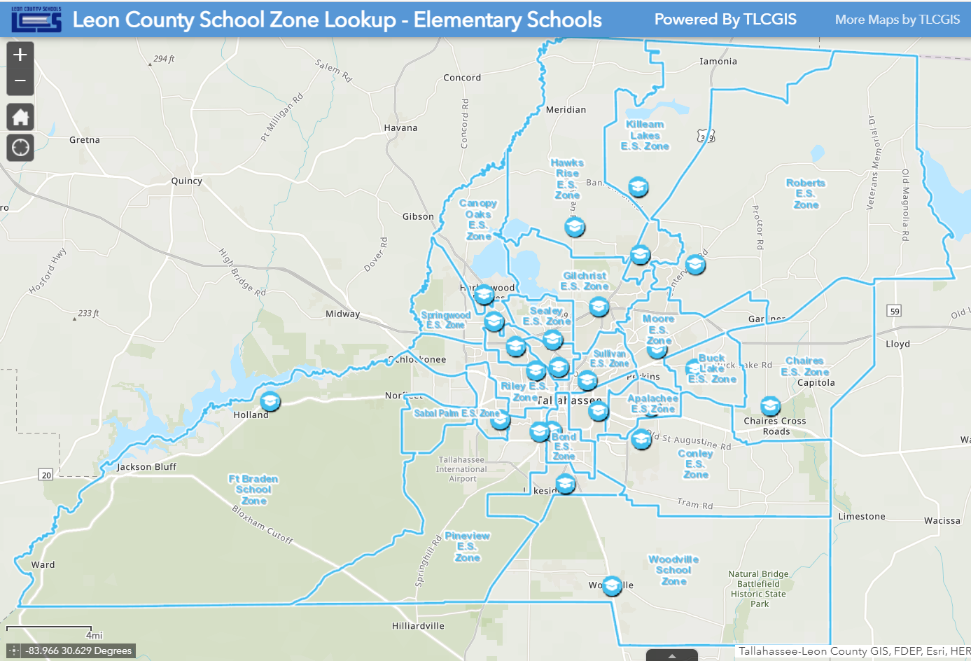 Map of the areas included in the elementary schools