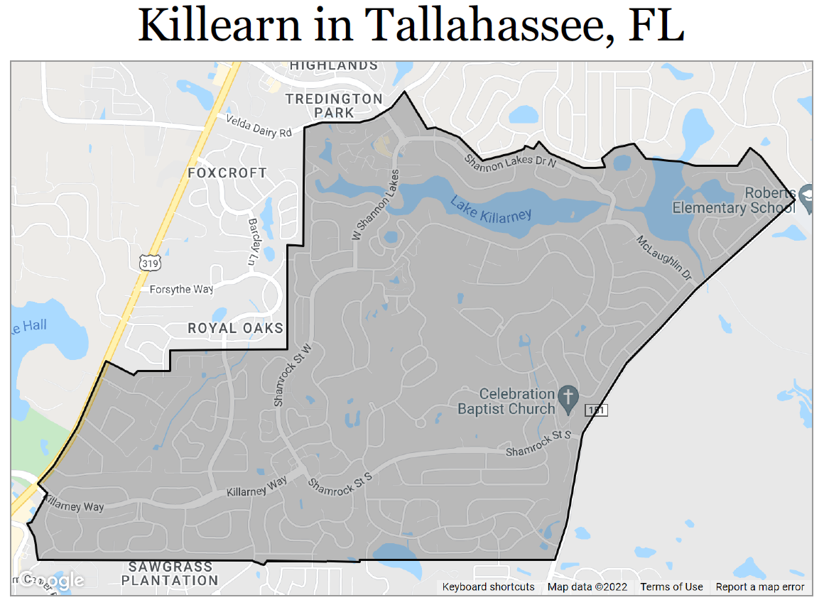 Images shows the mapped area of Killearn Estates as defined by NAR