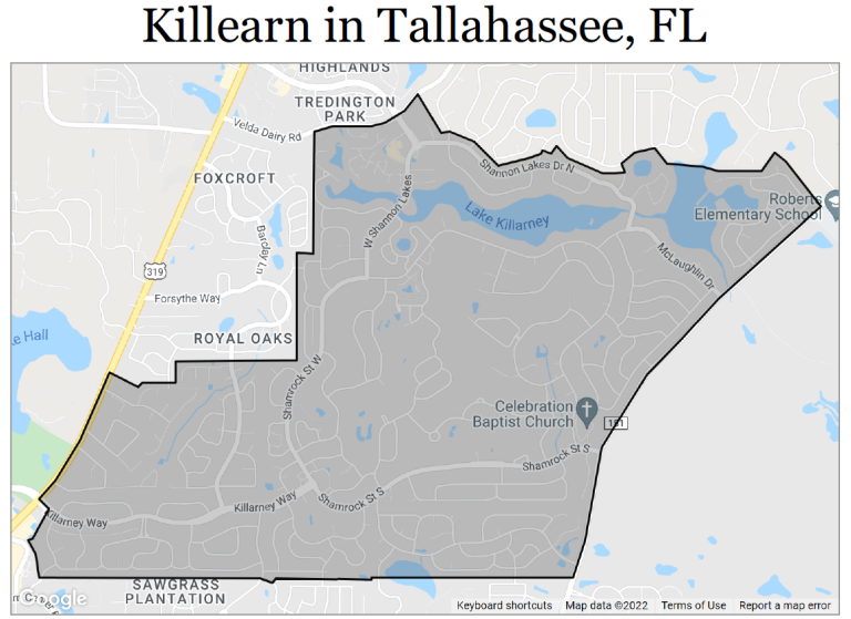 Killearn Estates Subdivision In Tallahassee Florida Living In Tallahassee   Killearn Estates Map 768x559 