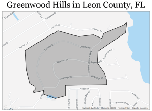 Map of the Greenwood Hills area near Lake Jackson