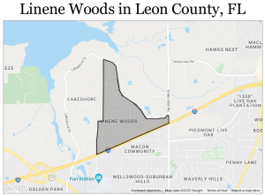 Outline of Linene Woods area in Tallahassee, Florida