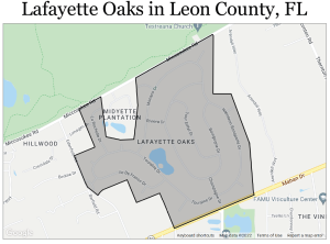 Map of the area around Lafayette Oaks subdivision