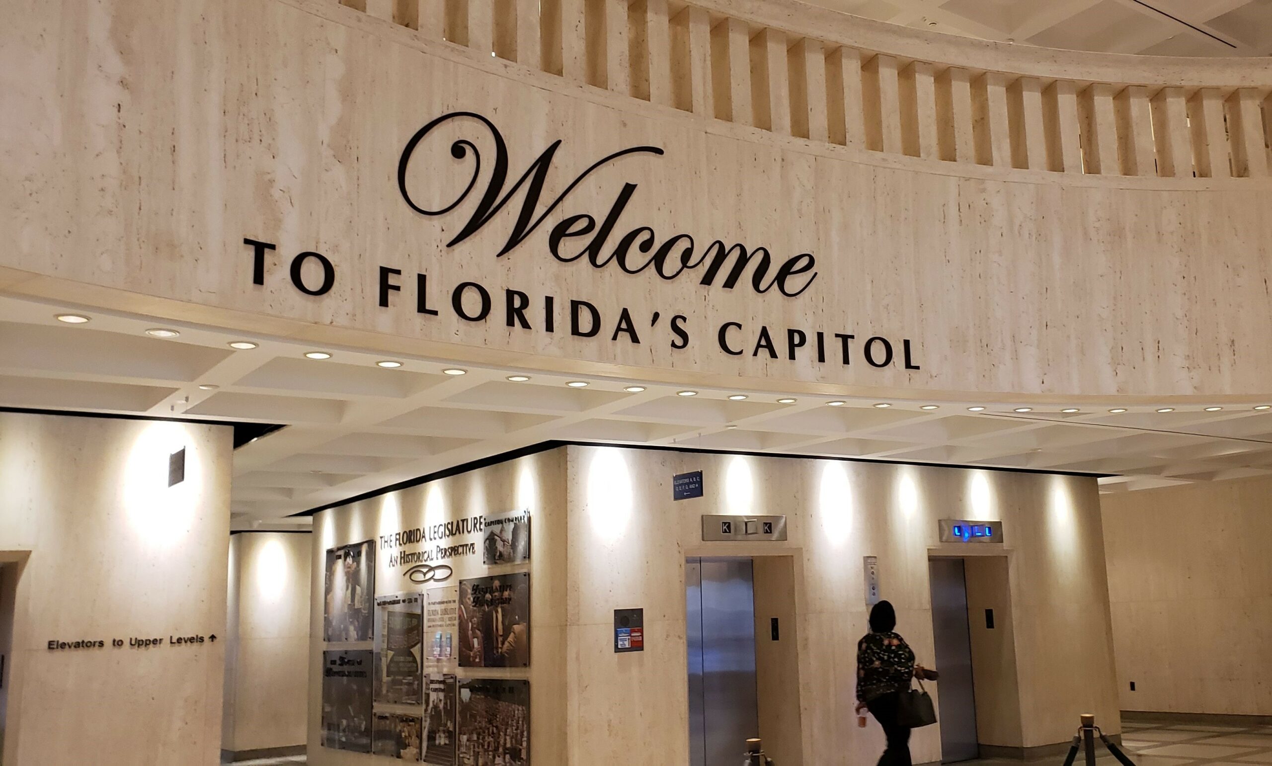 Photo shows inside of Capitol rotunda and the words Welcome to Florida's Capitol